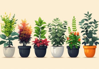 Fototapeta premium 様々な鉢植えが並ぶ