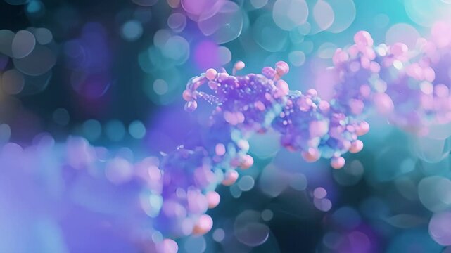 A highly magnified image of ries elongating a polypeptide chain adding amino acids one by one.