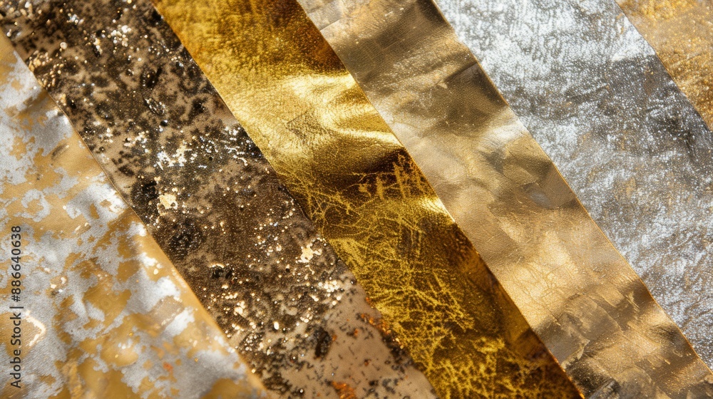 Poster Gold and silver metallic paper creating a textured backdrop with diagonal patterns