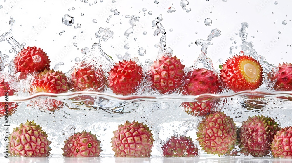 Aufkleber sliced lychees dropping into water creating a lively splash against a white background showcasing th