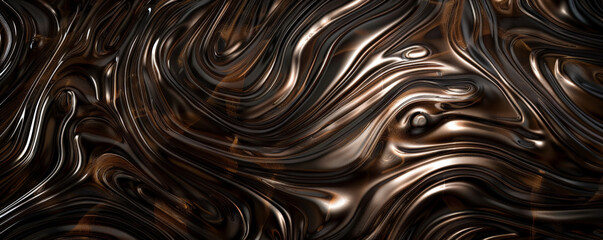 A detailed shot of dark walnut wood paneling with a polished, glossy surface. The swirling grain patterns and dark hues exude sophistication and luxury.