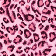 Pink Leopard Skin Texture Pattern Vector. Seamless Animal Wildlife Skin Pattern. Leopard Fur Camouflage Background.