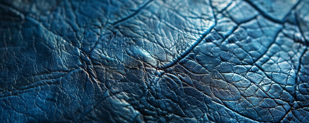 Obraz premium A macro shot of blue leather with a fine grain pattern and a slightly metallic sheen. The unusual color and finish make it a standout material.
