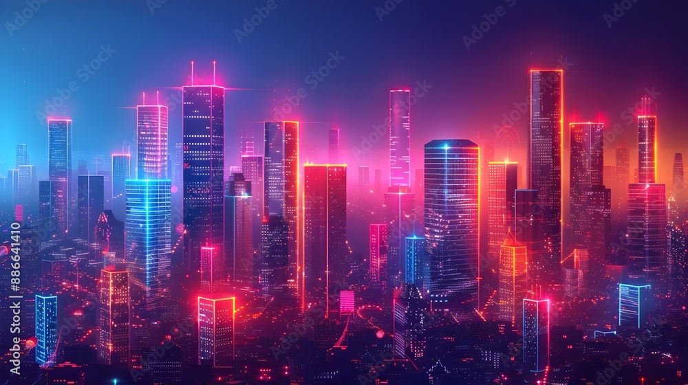 Poster vibrant interconnected smart city skyline showcasing advanced networking and digital communication i
