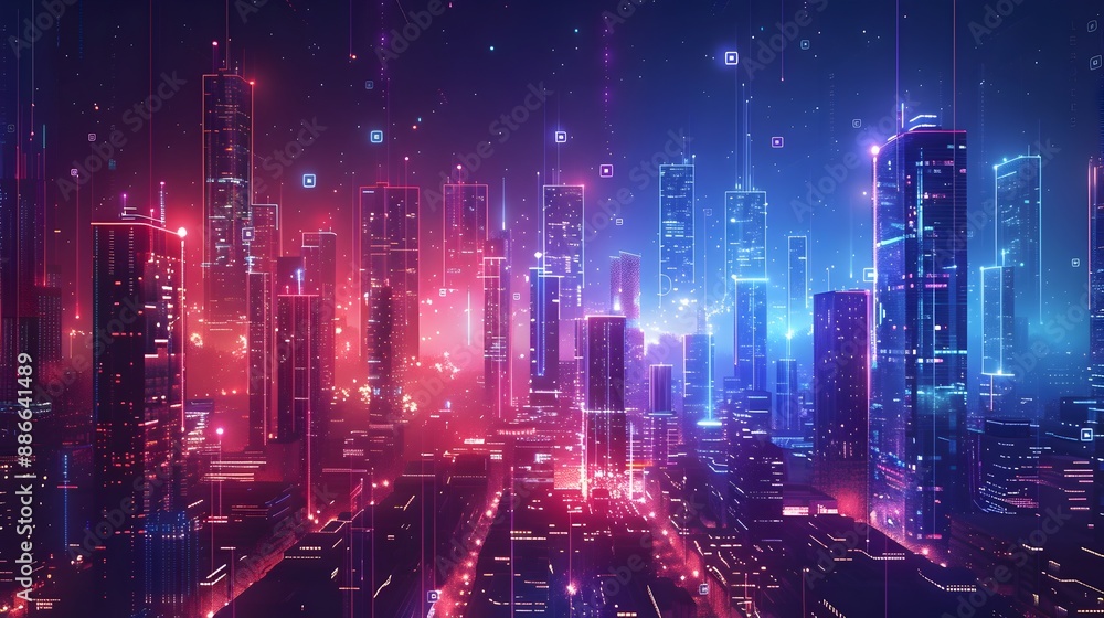 Aufkleber vibrant of an interconnected smart city showcasing advanced networking and digital communication for