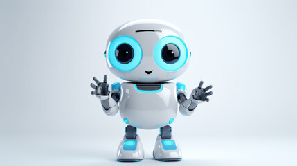 Cute robot friendly digital assistant character with glowing blue lights