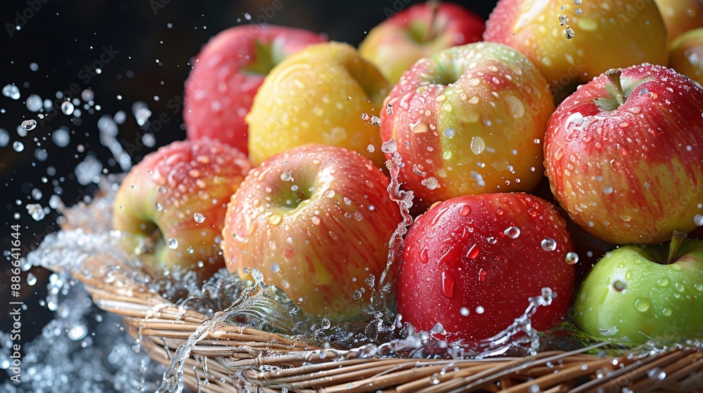 Aufkleber a basket of assorted apples including red delicious granny smith and fuji splashing in water with a 