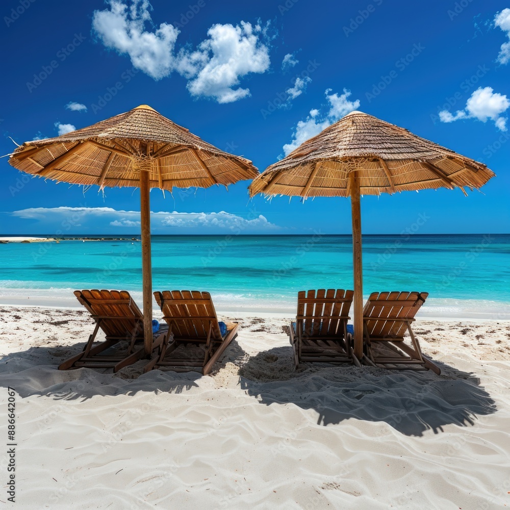 Poster Beach Chairs and Umbrellas