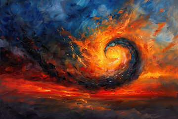 Generative ai on theme of scary huge hurricane fire tornado, apocalyptic dramatic background