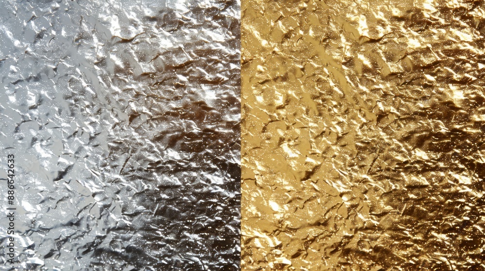 Poster crumpled gold and silver foil texture background creating a rich pattern, useful for design and art 