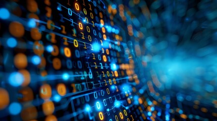 Obraz premium The digital background applies to technical processes, neural networks, artificial intelligence, data transmission and encryption, digital archives, sound and graphic presentations, science, education
