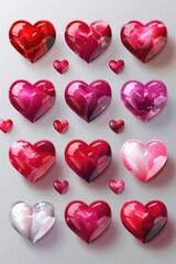 Fototapeta premium Red and Pink Hearts on White Surface