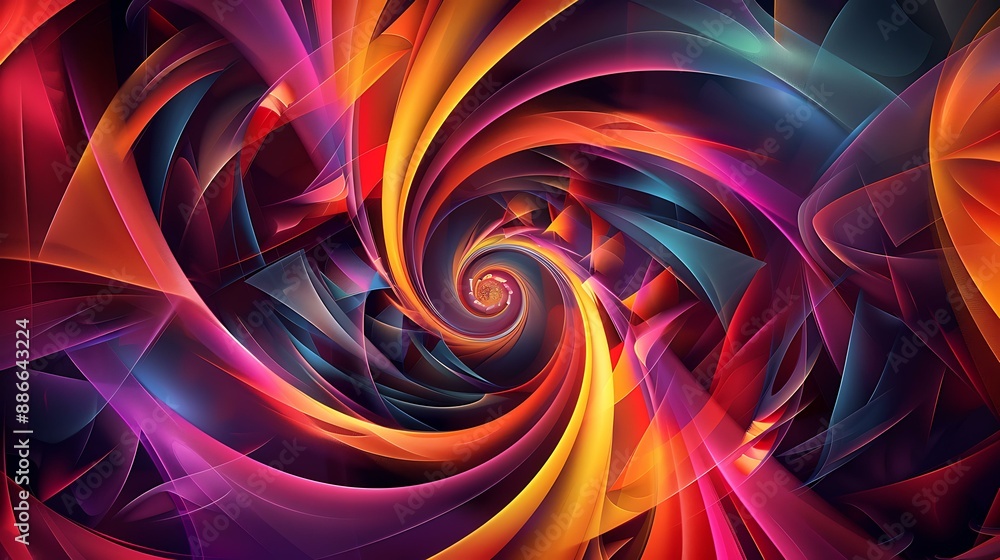 Poster vivid blend of swirling colors and geometric shapes creating a dynamic and energetic abstract backgr