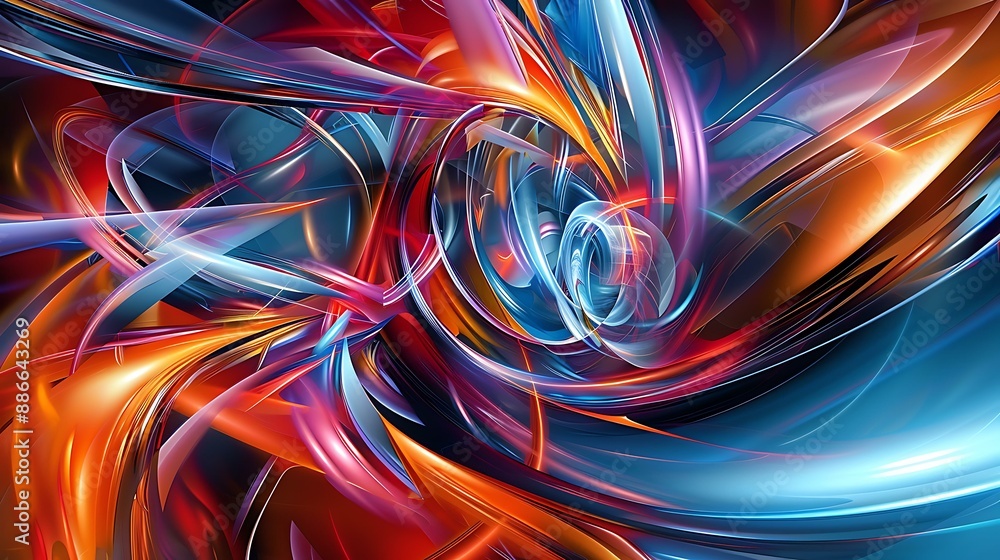 Poster vivid blend of swirling colors and geometric shapes creating a dynamic and energetic abstract backgr