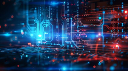 Obraz premium The digital background applies to technical processes, neural networks, artificial intelligence, data transmission and encryption, digital archives, sound and graphic presentations, science, education
