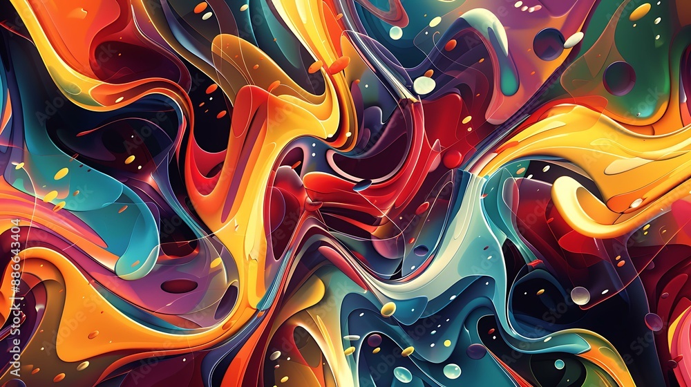 Poster vivid blend of swirling colors and geometric shapes creating a dynamic and energetic abstract backgr