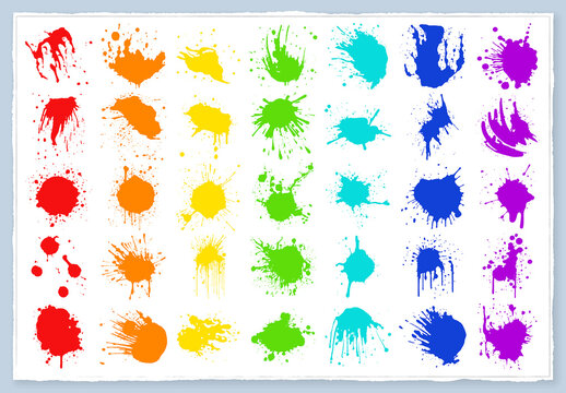 Vector colorful ink drops and paint splashes Hand drawn design elements isolated on white background