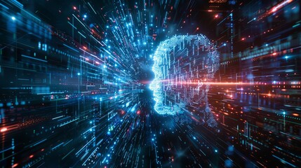 Fototapeta premium The digital background applies to technical processes, neural networks, artificial intelligence, data transmission and encryption, digital archives, sound and graphic presentations, science, education