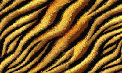 Abstract Tiger Skin Pattern Vector Illustration With Wild Texture. Animal Striped Skin Fur Pattern Texture Background