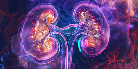 Renal pathology image displaying chronic kidney disease effects on kidney tissue. Concept Medical Imaging, Renal Pathology, Chronic Kidney Disease, Kidney Tissue, Histopathology