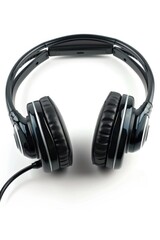Fototapeta premium Black Headphones on White Surface