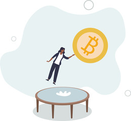 Bitcoin price rebound, crypto currency bounce back to rising up after falling down concept.flat design.illustration with people.