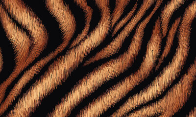 Tiger Skin Pattern Vector Illustration Seamless Design. Animal Striped Skin Fur Pattern Texture Background