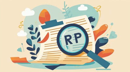 Fototapeta premium The illustration of the acronym RFP text is combined with the expanded document, and the magnifying glass symbolizes the openness and exploration of the proposal.