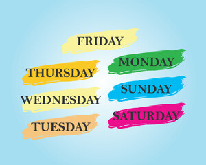 Lettering days of the week - Monday, Tuesday, Wednesday, Thursday, Friday, Saturday, Sunday. Handwritten words for calendar, weekly plan, Days of the week lettering. Typography for planners, schedule,