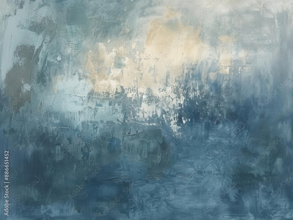Poster textured abstract painting with rough brushstrokes in shades of blue and grey distressed effect crea