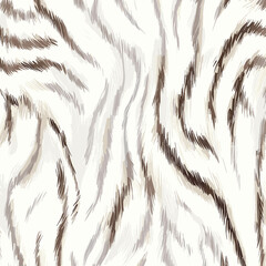 Wild And Fierce White Tiger Skin Pattern Vector Illustration Seamless Design. Animal Striped Skin Fur Pattern Texture Background