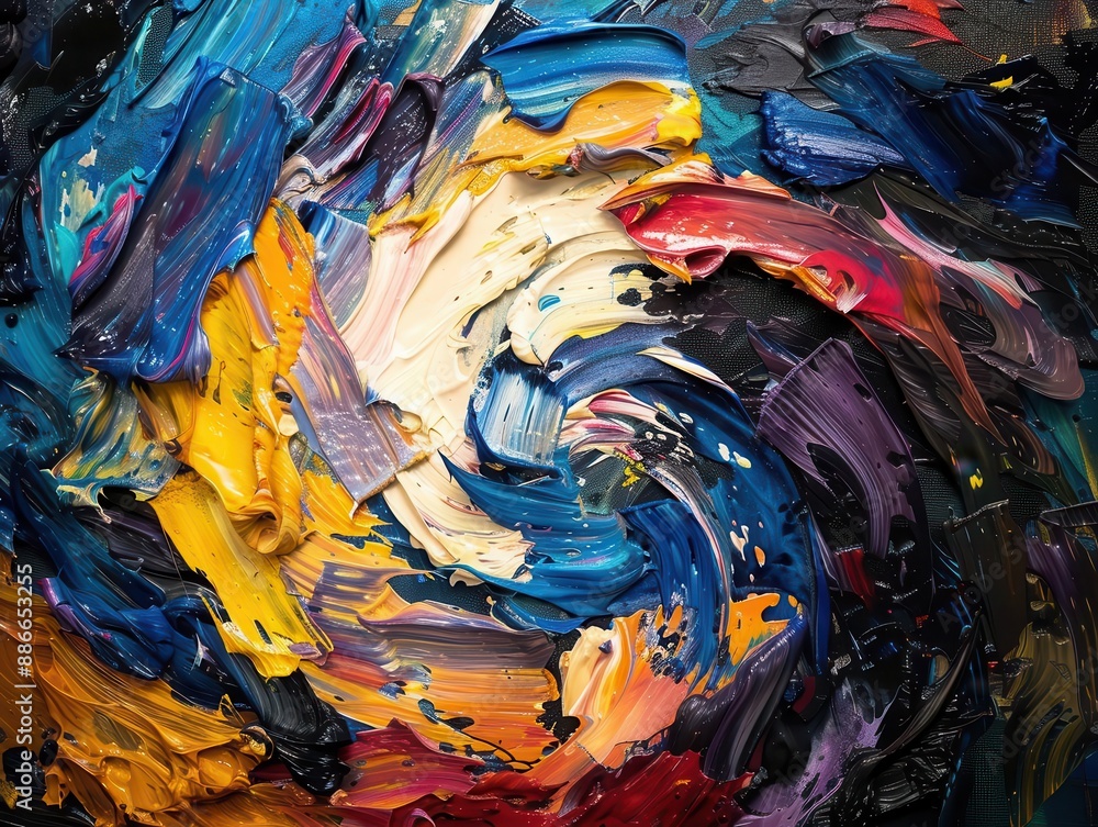 Poster vibrant brushstrokes of oil paint create a mesmerizing abstract composition thick impasto technique 