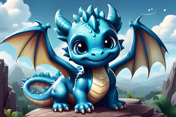 A cute blue baby dragon
