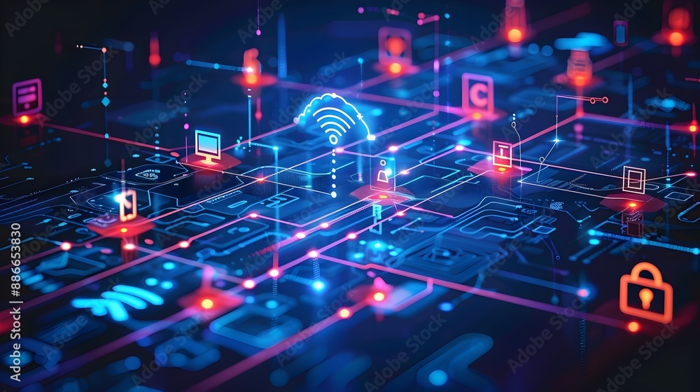 Poster futuristic infographic visualizing iot for seamless business communication networks