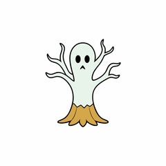 Spooky ghost tree with glowing eyes 