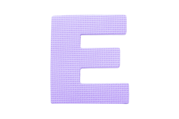 Jigsaw foam plastic purple English uppercase "E" alphabet isolated on cut out PNG or transparent background. Character. Colorful foam alphabet puzzle pieces used in learning education for children.