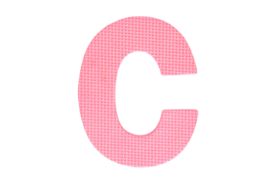Jigsaw foam plastic pink English uppercase "C" alphabet isolated on cut out PNG or transparent background. Character. Colorful foam alphabet puzzle pieces used in learning education for children.