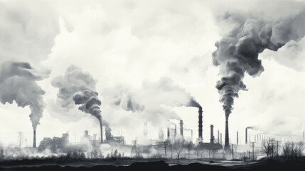 A classic painting of an industrial factory belching smoke into the sky