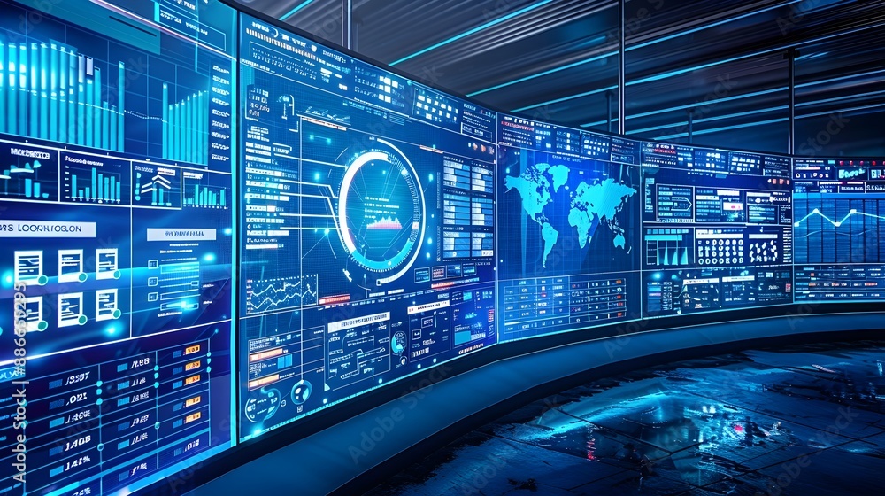 Poster futuristic network center displaying real time data analytics for business connectivity