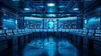 Fototapeta premium Comprehensive Network Center Showcasing Real Time Data Insights and Communication Analytics