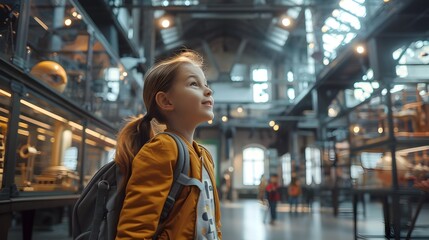Fototapeta premium Children Exploring Interactive Exhibits at Museum on Educational Field Trip