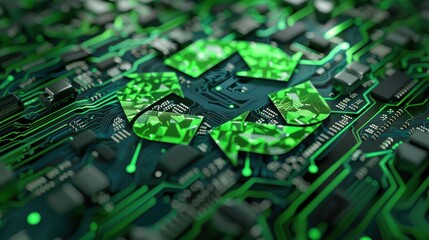 green recycle sign on circuit board technology innovations .AI generated image