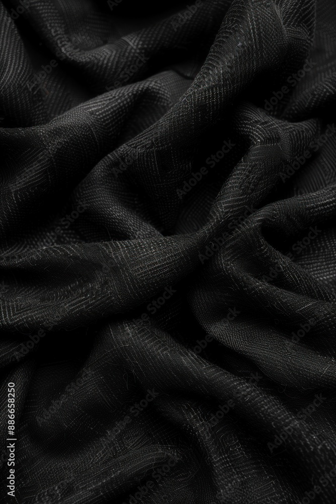 Fototapete Close-up view of black fabric with woven texture folded in half revealing intricate pattern. Fabric appears smooth and has a solid background providing contrast. No text or objects are visible.