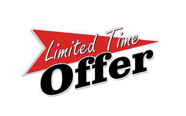 Limited Time Offer Logo: Black and Red Graphic Design with Drop Shadows on Transparent Background