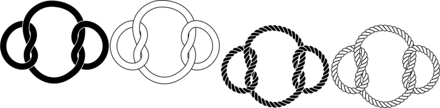 outline silhouette Granny knot rope icon set