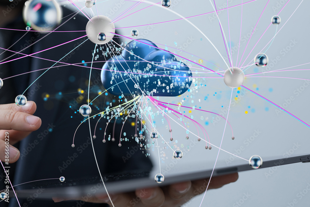 Poster Cloud computing concept.Abstract cloud connection technology background.