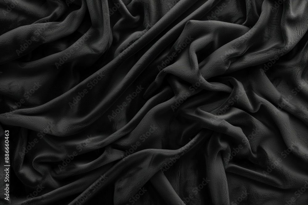 Aufkleber Close-up view of black fabric with subtle gray pattern. Fabric folded in half reveals intricate design and texture. Blurred background focuses on fabric details.