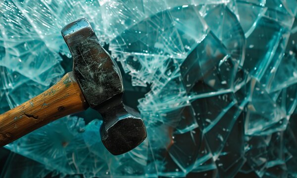 Shattered Glass Background with a Hammer Impact