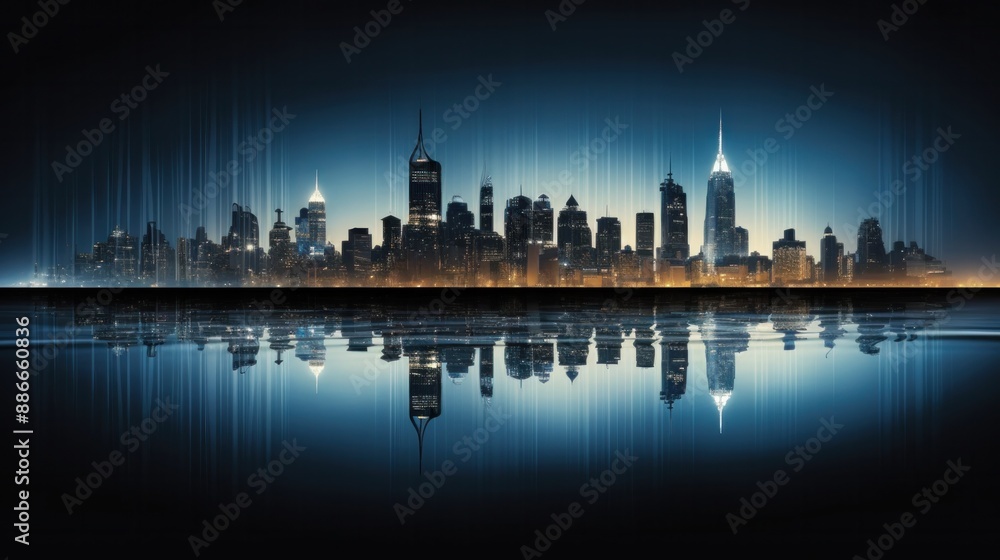 Poster a raindrop reflecting the soft glow of a city skyline at night, creating a mesmerizing interplay of 