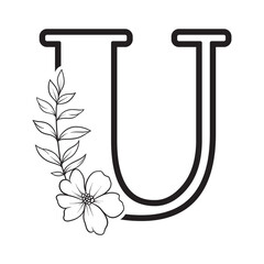 alphabet letter U with wildflower outline